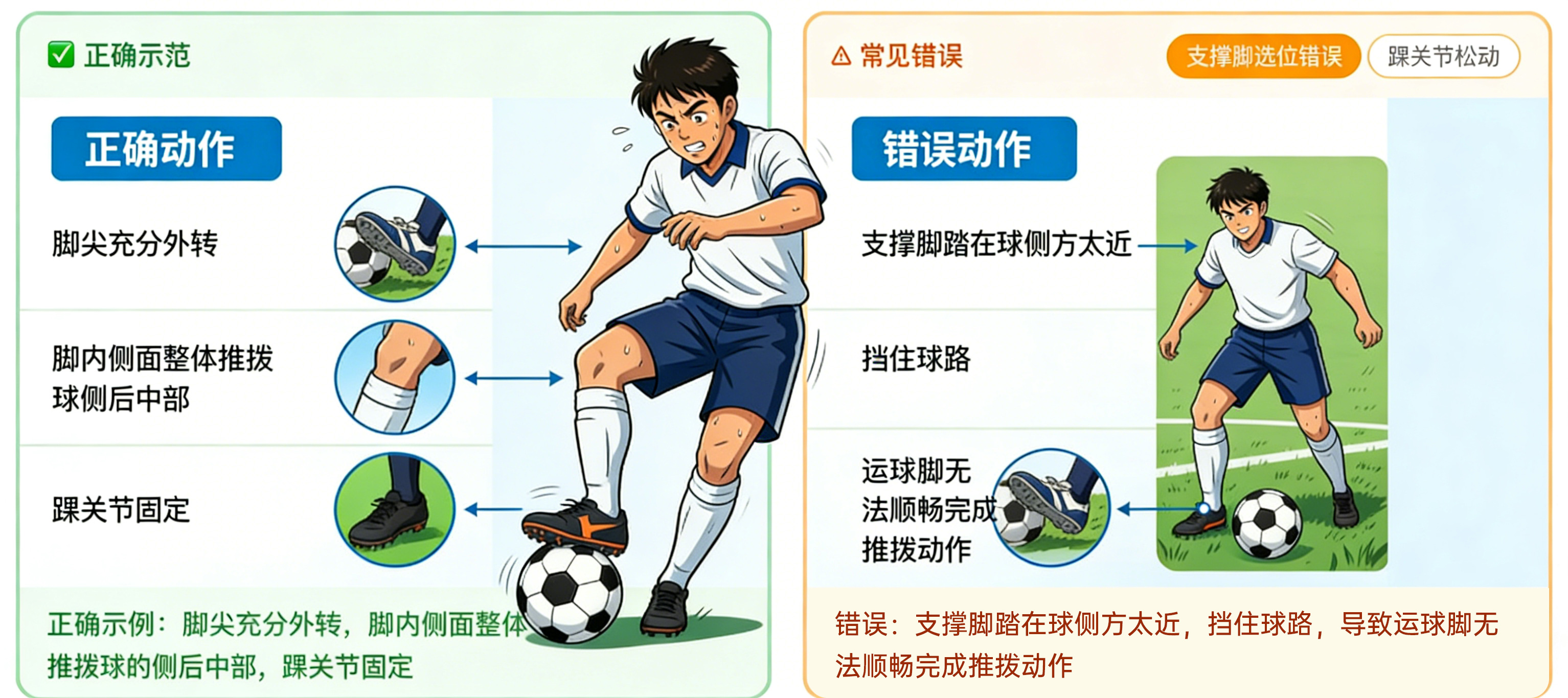 脚内侧带球技术示意图
