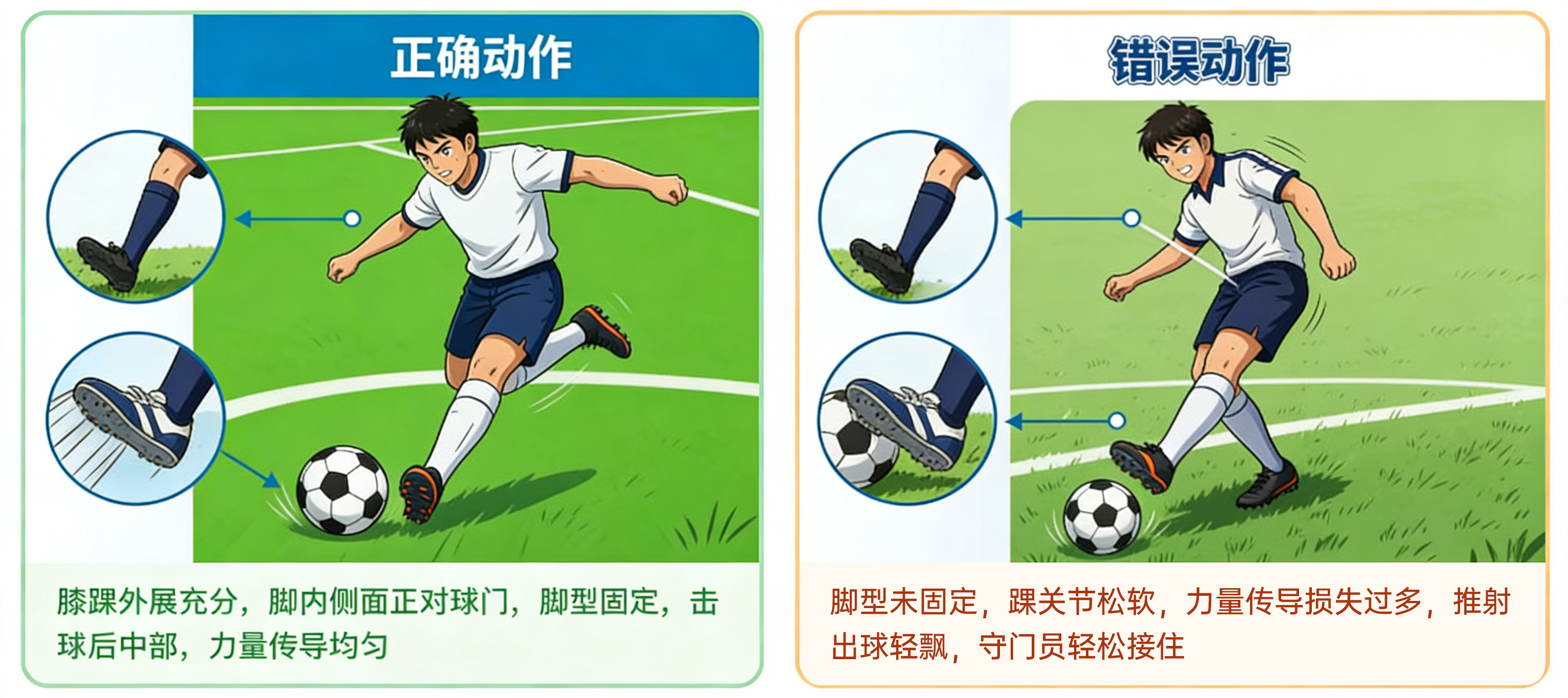 脚内侧推射技术示意图