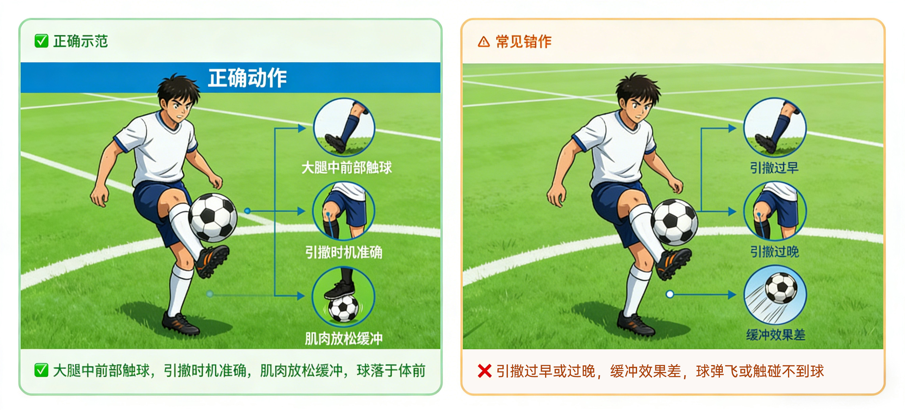 大腿停球技术示意图